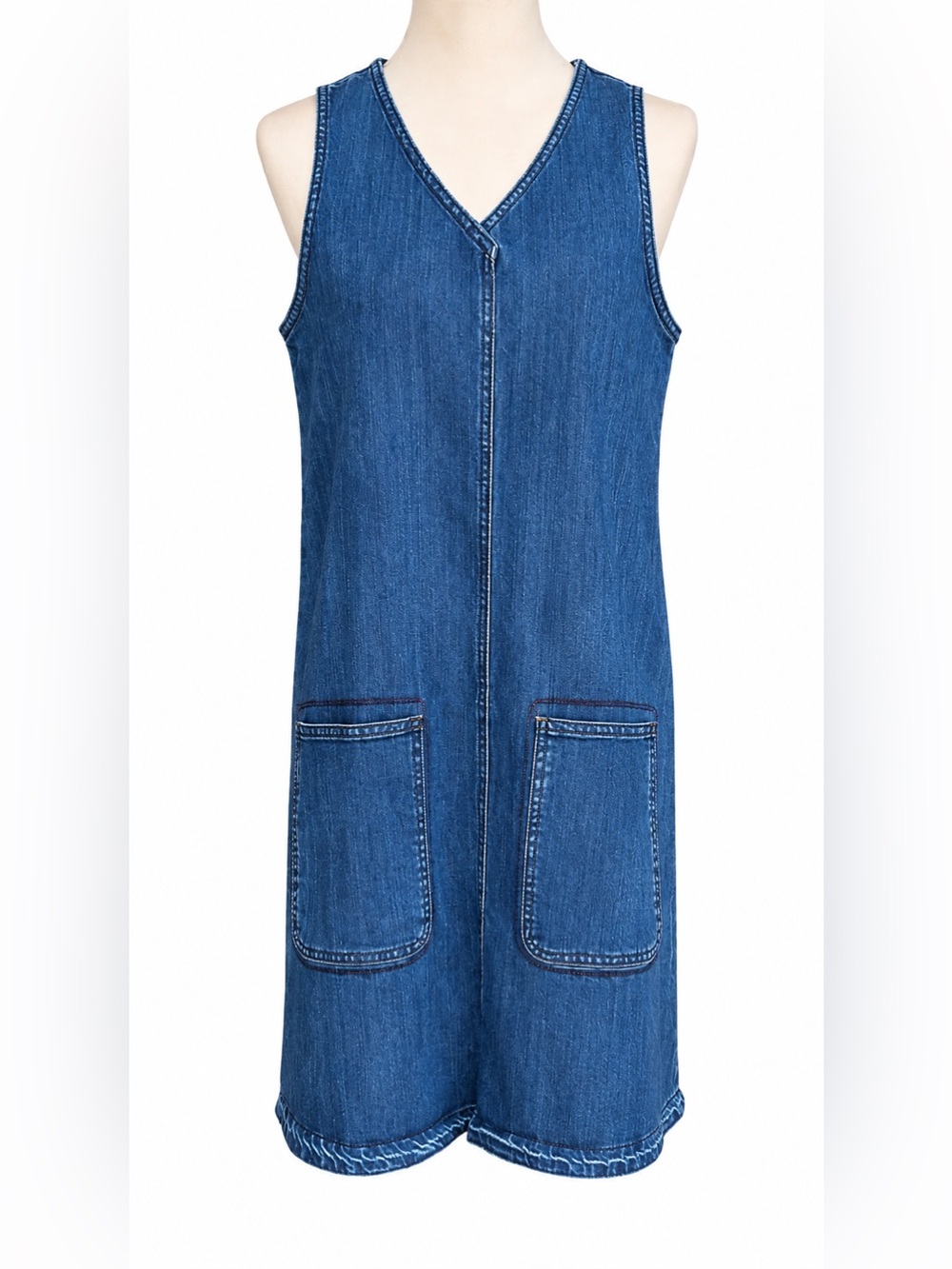 Wrap London Denim Shift Dress Pockets Sleeveless Blue US 8